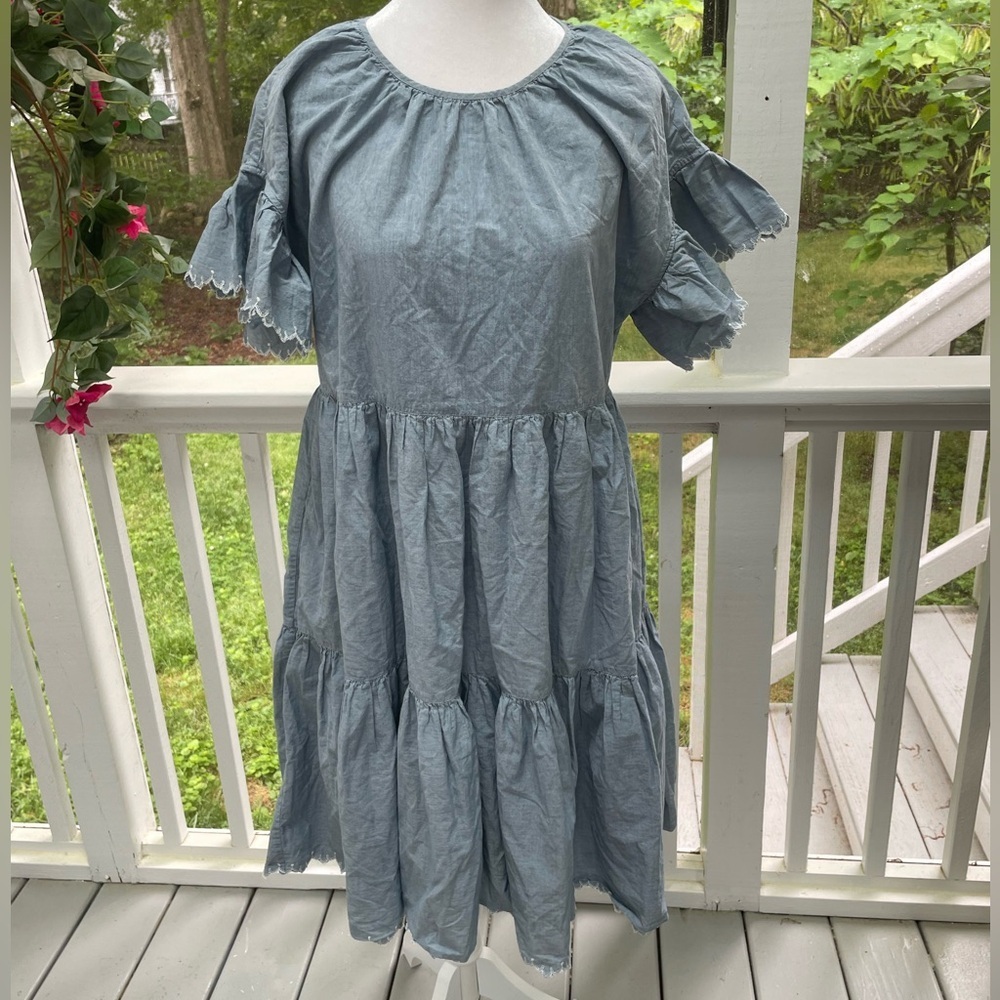 Ulla Johnson Chambray Dress with White Embroidery